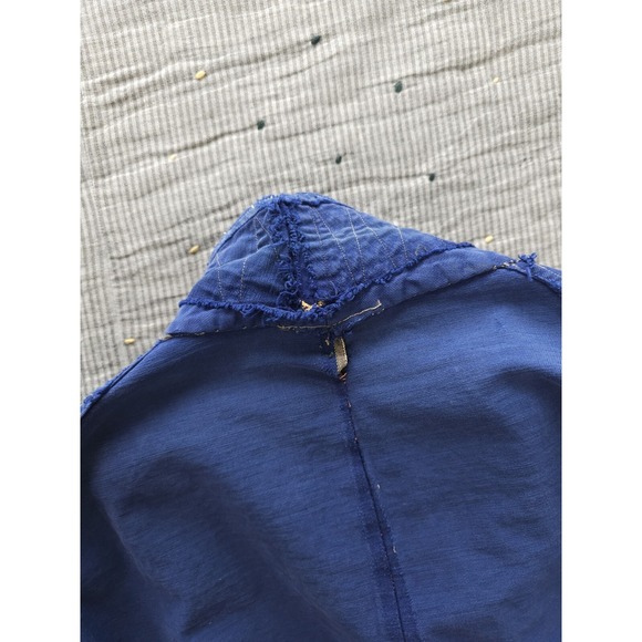 Vintage 1930s 40s French Indigo Moleskin Repaired Blue Work Jacket Women's XL - Picture 12 of 14